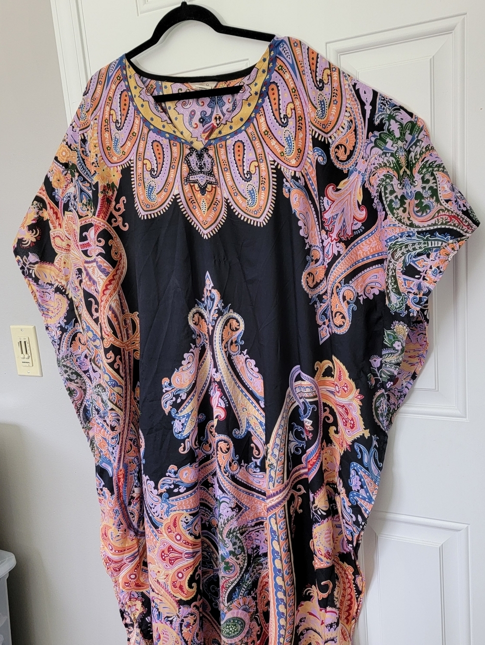 Gypsie Blu Black Pink Paisley Kaftan Mumu Kimono Boho Flowy One Size - Picture 4 of 10